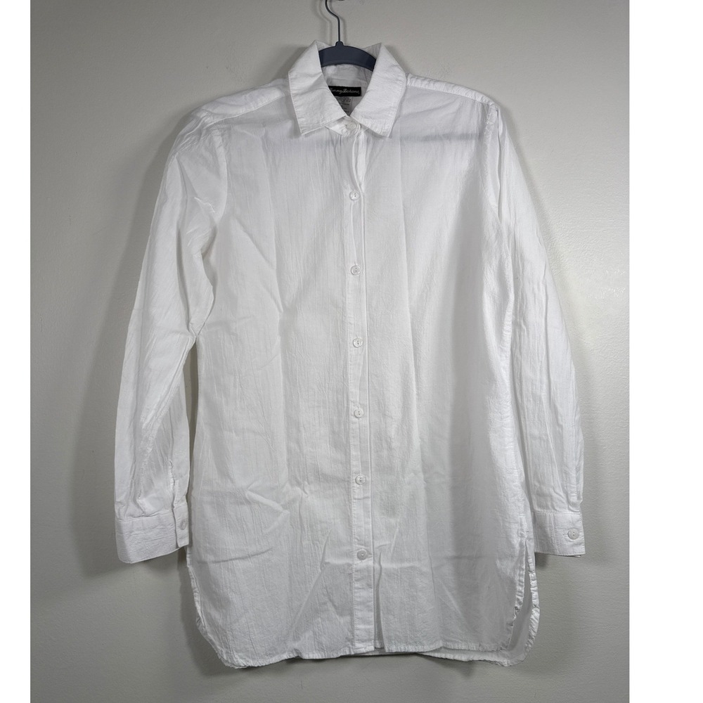 Tommy Bahama Shirt Womens XS White Button-down Layering Crinkle Cotton Tunic